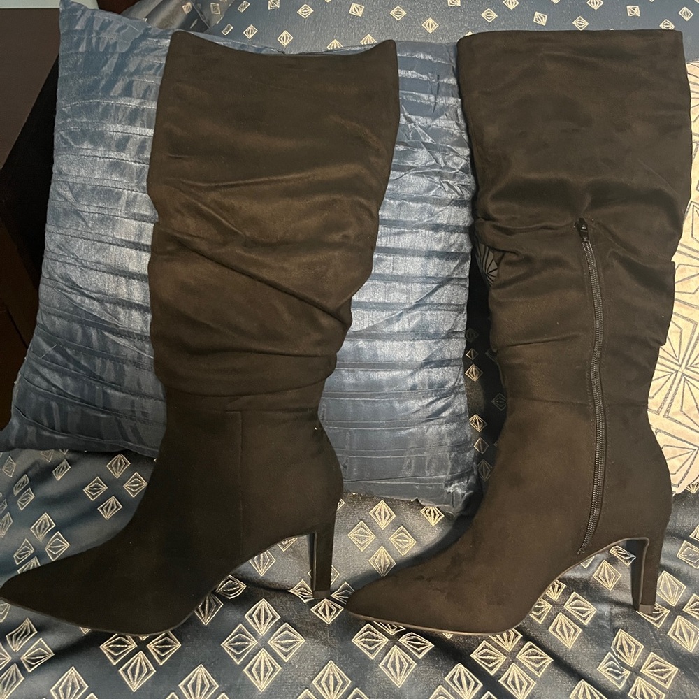 Women’s tall black heeled boots with zipper